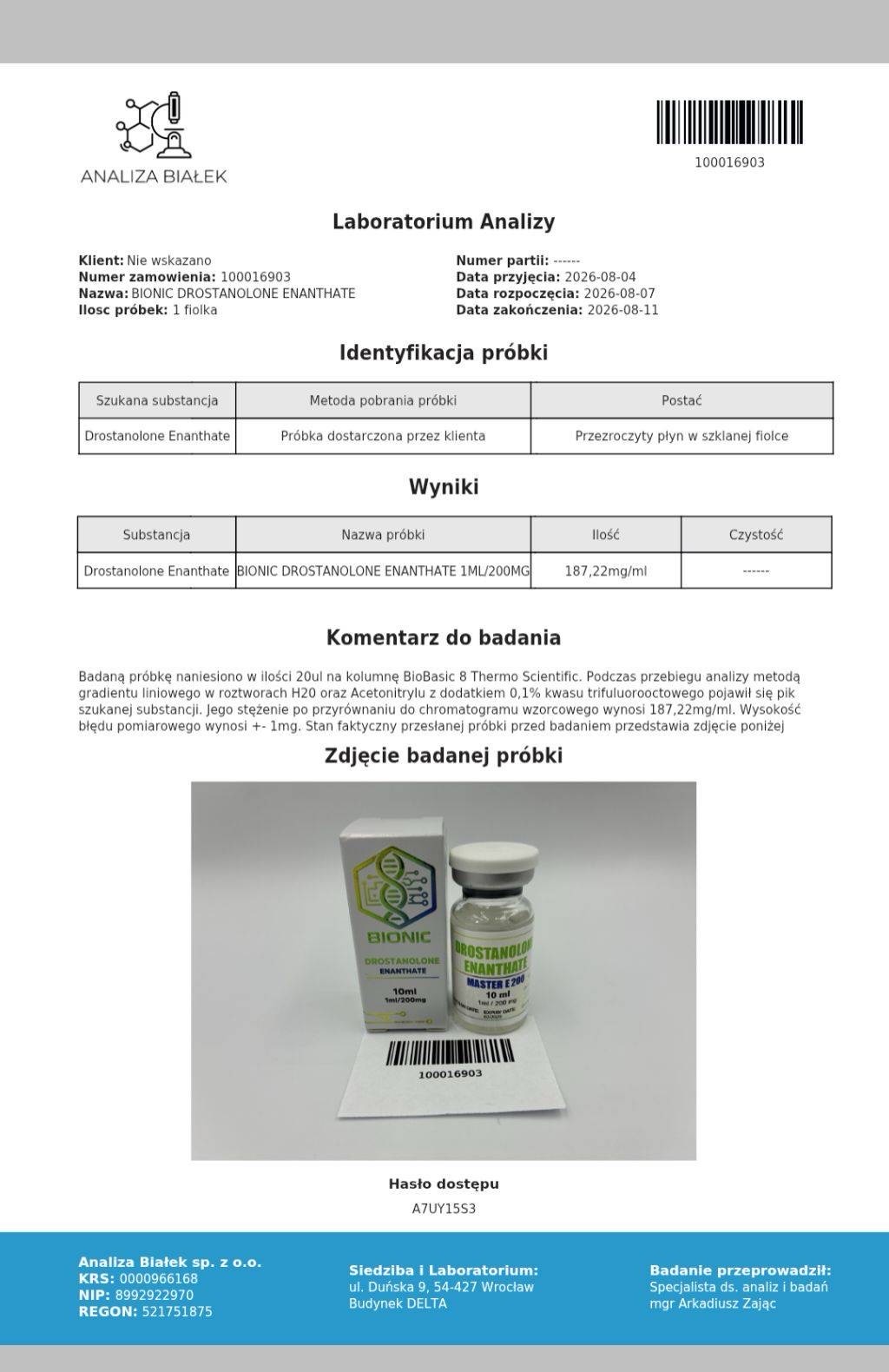 badania drostanolon enan